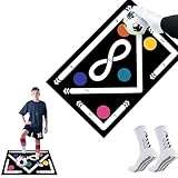 Ruayia Fußball Trainingsmatte, 60x90 CM Fußballmatte mit 1Paar*Fußballsocken, Fußball Schritt Trainingsmatte, Stoßdämpfende Rutschfest, Ballkontrolle Trainingsmatte - Schwarz&Weiß