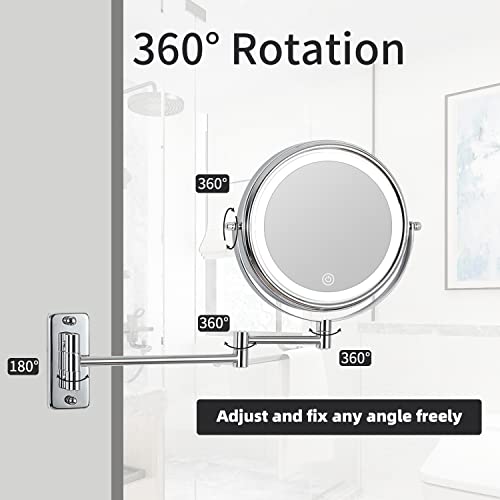 Erlingeryi Led Wall Mounted Lighted Makeup Mirror 10X Magnifying Mirror Double Sided With 3 Color Lights, Touch Screen Dimming, Extension Bathroom Vanity Mirror 8 Inch (Chrome, 10X) #TOP6