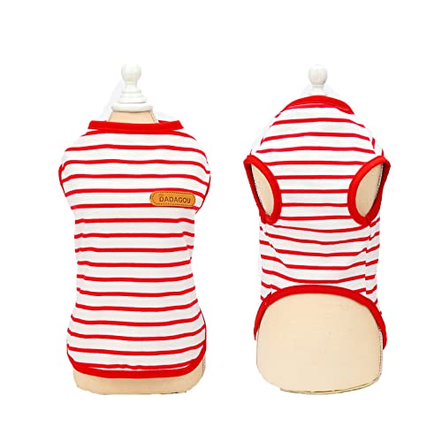 Pet Dog Striped T-Shirt for Small Dogs Cat Clothes Summer Cotton Shirt Puppy Clothes Sleeveless Vest Short Shirts, S-XXL (Red, M) - Image 4