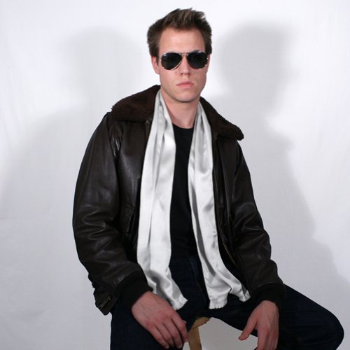 Aviator Scarf - OFF-WHITE - Soft, Sleek, Stylish – Double Layer - Genuine Satin Silk – 100% Silk2