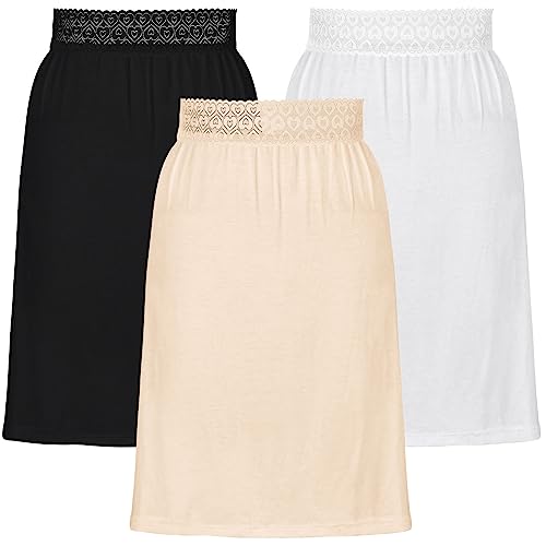 Newcotte 3 Pcs Women Half Slips for Under Dresses Knee Length Half Slips Underskirt with Lace Waistband for Women