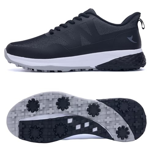 HuJAT Men's Slip-On Golf Shoes Spiked Breathable Non-Slip...