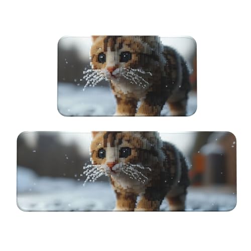 Tapetes de cocina cómodos Pixel Cat, alfombras de suelo acolchadas y lavables para el hogar 2