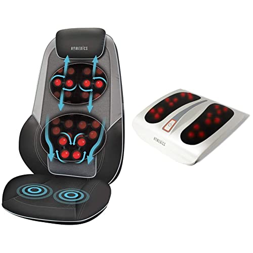 HoMedics Chaise de Massage shiatsu pour Le Dos, Les épaules, Les cervicales et Le Haut des Cuisses – Gris & Massage des Pieds Électrique Chauffant - Appareil massant Electrique Shiatsu pour Pied