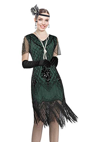 Image of Women 1920s Gatsby Vintage Sequin Flapper Fringe Party Plus Dress with 20s Accessories Set