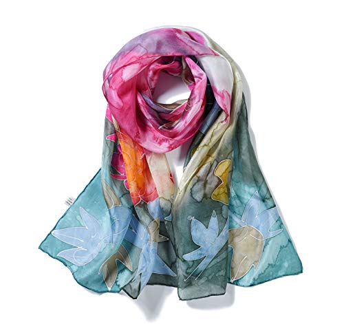 Invisible World Pañuelo Cabeza de Seda Foulard de Pelo Ligera Pintado a Mano para Mujer Ramo de flores de primavera