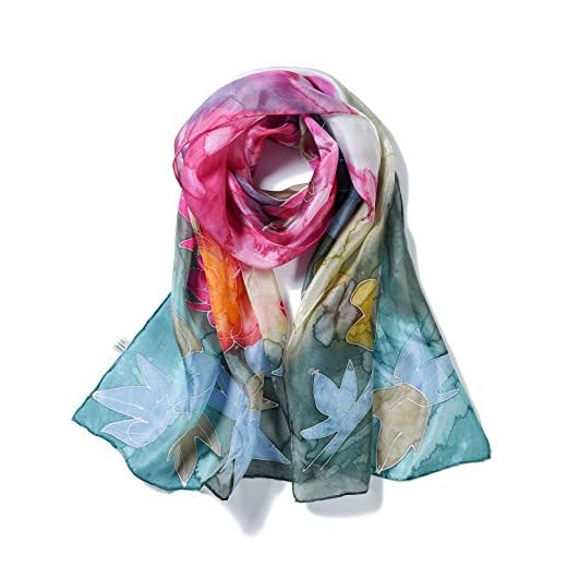 Invisible World Pañuelo Cabeza de Seda Foulard de Pelo Ligera Pintado a Mano para Mujer Ramo de flores de primavera