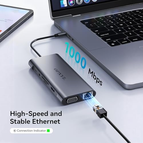 OPXYL 11-in-1 USB C Hub Multiport Adapter, USB C Docking Station with 4K HDMI, VGA 1080P, 100W PD, Ethernet, SD/TF, Audio, USB 3.0 Port, Laptop Dock for MacBook Pro/Air, iPad, Windows - 3