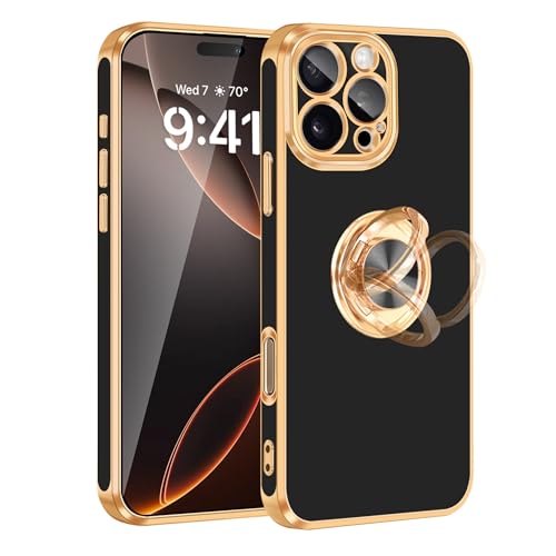 Coque iPhone 16 Pro Max antichoc noire avec anneau rotatif 360