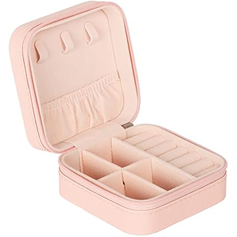 Jewelry Travel Organizer,Portable Jewelry Boxes Traveling Essentials for Women,Light Pink Cover