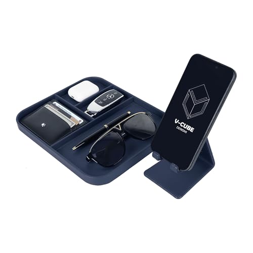 Image of V-CUBE Designs Premium Vegan Leather Executive Set of 6| Multipurpose Personal Desk Organizer| Desk Mat | Valet Tray| Tissue Holder | Pen Holder| Coaster | Mobile Stand for Office Table & Home - Blue