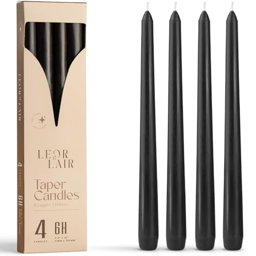 Leor & Lair Black Taper Candles 4 Pack 10 Black Candlesticks
