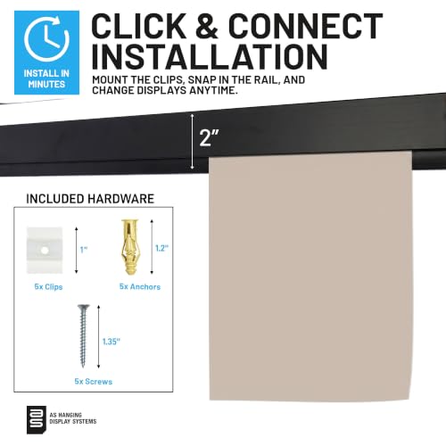 Image of AS Hanging 6ft Paper and Poster Hanger Rail (2x3ft Rails) - Black | Aluminum poster rail with No-Jam grip for paper to 2mm card. Damage-free Click & Connect for home, office & school.