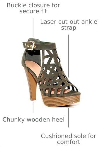 Image of Open Toe Ankle Strap Sandal - Western Bootie Stacked Heel Open Toe Cutout Shoes