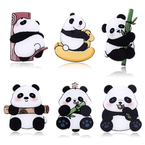 Image of 6Pcs Cute Panda Pins for Backpacks Acrylic Brooch Pins for Women Cartoon Panda Bag Pins Aesthetic Badges Pin Lapel Pins Kawaii Accessories for Bags, Hoodies, Hats, Coats Christmas Gifts