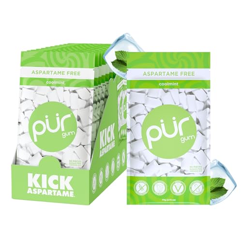 Image of PUR Gum | Aspartame Free Chewing Gum | 100% Xylitol | Natural Coolmint Flavored Gum, 55 Pieces (Pack of 12)
