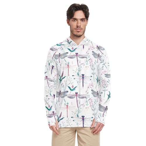 Cute Dragonfly White Mens Sun Protection Hoodies Long Sleeve Beach Hoodie UPF 50 + Beach Shirt S