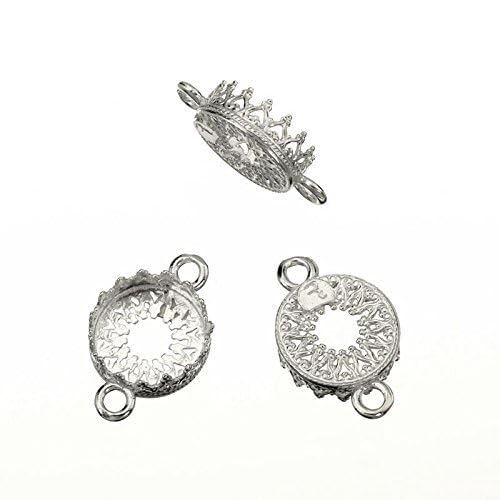 925 Sterling Silver 10mm Bezel Cup with 2 Rings and Decorative Crown Trim Round Connector Trays Ideal for Pendants Bracelets & Earrings Jewelry Making Supplies, 6 Pieces