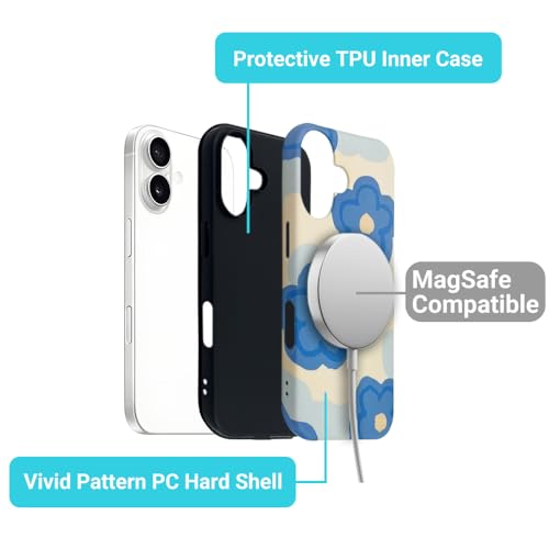 Coque iPhone 16 MagSafe bleu sarcelle à motif fleurs - 3