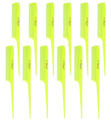 Krest Cleopatra 8-1/2 inch Rattail Combs Extra Fine Tooth. Rat Tail Comb Model #441. Color Neon Yellow. 1 Dozen.