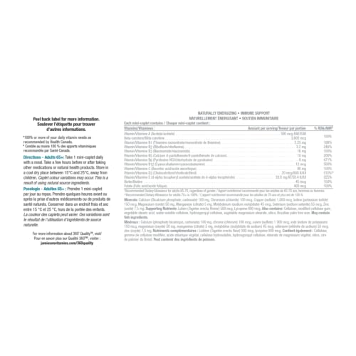 Jamieson 100% Complete Multivitamin Platinum for Adults 65+, with Lycopene, Lutein, and Additional Immune Support. Supports Energy, Eye Health, Bone Health, and Overall Health, Gluten-Free, One Per Day, 115 Mini Caplets - Image 6
