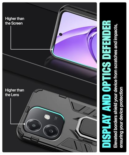 Image of WOW IMAGINE Shock Proof Back Case Mobile Cover for Oppo A3x 5G | A3x 4G | A3 5G | Back Cover Case (Tough Armor | Hybrid PC + TPU | Ring Holder & in-Built Kickstand | Black)