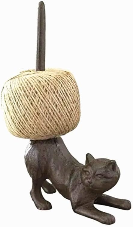 EatingBiting Vintage Metal Twine Holder Cast Iron Cat Twine Holder Natural Jute String Standing Paper Towels Holder, Kitchen Paper Stand with Non-Slip Base for Kitchen Bathroom Home Deco