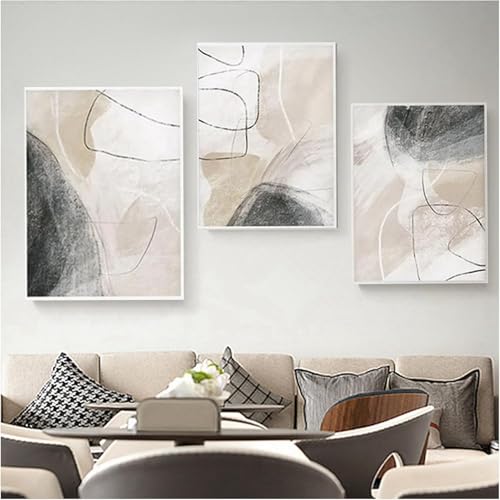 Tableau abstrait géométrique beige pour décoration murale salon et bureau chic - 3