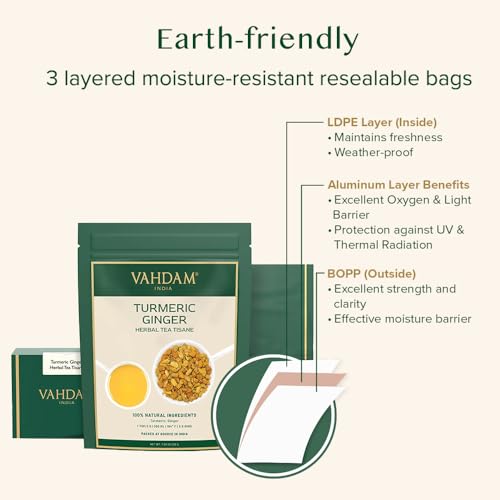 VAHDAM, Kurkuma Ingwer Kräutertee Tisane (100g) 100% Natürliche Zutaten | Kurkuma Tee Und Ingwer Tee | Als Heiß- Oder Eistee Aufbrühen | Loser Tee