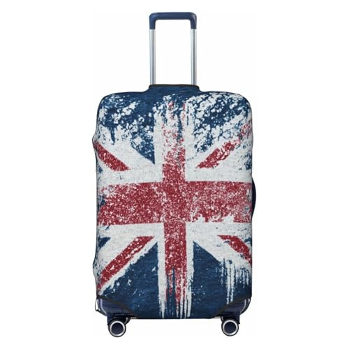 Blue Background British Flag Durable Luggage Cover Suitcase Protector Anti-Scratch Luggage Cover Fits 18-32inch Luggage, Black, M