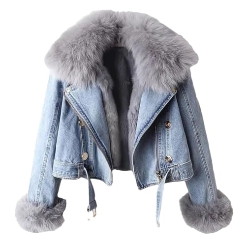 La Mejor comparativa de Abrigo conejo color disponible en línea para comprar. 33 chamarra de invierno para mujer, con cuello sintético, chamarra de invierno para mujer, chamarra corto y cálido, forro de conejo, chamarra para exteriores, Azul, M