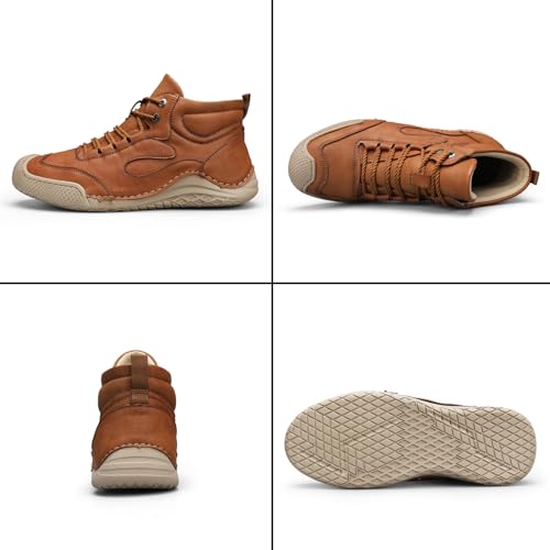 DirraBra Men's Hand Stitched Leather Warm Hiking Snow Boots Winter Fashion Fur Lined Waterproof Non-Slip High Top Traing Sneakers Warm Bootie3