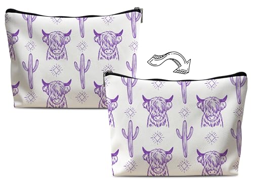 Image of Cow Makeup Bag - Leather Cowgirl Stuff, Western Gifts For Women, Multifunctional Makeup Bag