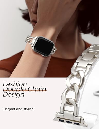 Image of JR.DM Starlight Watch Bands for Women Compatible with Apple Watch 38mm 40mm 41mm 42mm(S10 /11) Adjustable Metal Cowboy Steel Single Chain Bracelet for iWatch Series 11 /10 /9 /8 /7 /6 /5 /4 SE 3 /2 /1(No Case)