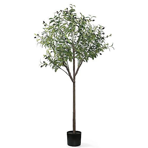 LOMOHOO Künstlicher Olivenbaum 5ft hoch gefälschte getopften Olivenbaum Gefälschte Pflanzen Große Faux Olive künstlichen Baum für Home Office Wohnzimmer Indoor Outdoor Garten Dekor 150cm