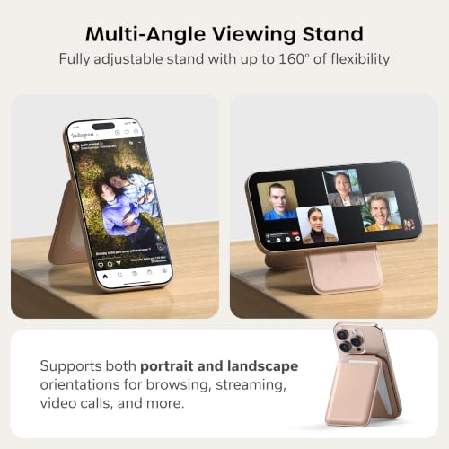 Image of Satechi Vegan-Leather Magnetic Wallet Stand, Minimalist iPhone Wallet with 4 Card Slots, NFC Pass Through, Phone Stand for iPhone 16-12, Desert Rose