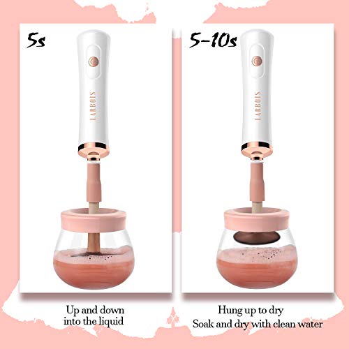 Makeup Brush Cleaner Dryer, Larbois Electric Brush Cleaner Machine with 8 Rubber Collars, Automatic Brush Cleaner Spinner Makeup Brush Tools, Wash and Dry Seconds.(White) - Thumbnail 6
