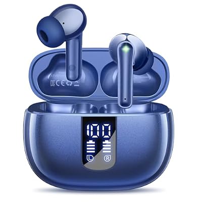 foxotin Wireless Earbuds, Bluetooth 5.4 Headphones with 48H Playback & Dual LED Display, IP7 Waterproof in-Ear Earphones with Noise Cancelling Mic, Deep Bass Stereo, Touch Control for Sports, Ocean