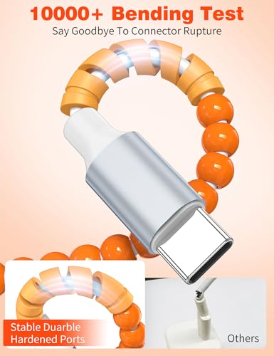 Image of USB C to USB C Cable 6FT,60W Fast Charging Beaded Charger Cord for iPhone 17 16 15 Pro Max /iPad Air 11th 10 for Samsung S26 S25 S24 Ultra S23 A16 A17 /Android Phone Charger Cord Cute Girl Women,Orange