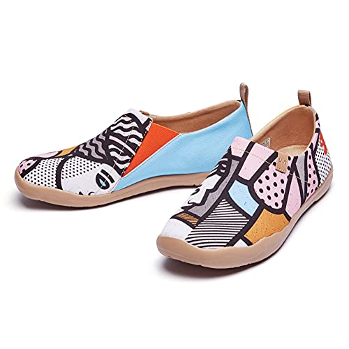 Uin Women's Walking Travel Shoes Slip On Canvas Casual Loafers Lightweight Comfort Air Painted Fashion Sneaker Greek Girl (7) #TOP4
