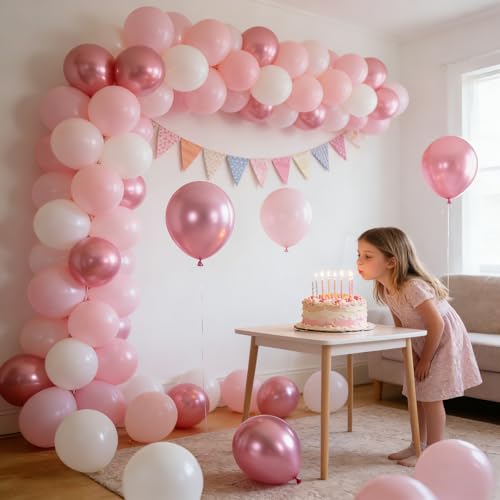 Image of Pink and White Balloons, 60 Pieces Pink Balloon White Latex Balloon for Girl Women Birthday Party