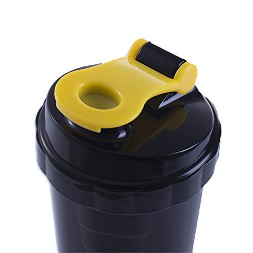 Image of Gym Spider Shaker Bottle with Extra Compartment, 100% Leakproof, Ideal for Protein, Preworkout, BCAAs, Cycling, Gym Water Bottle | Shaker Cup, Diet Shaker with Blenderball, 500ml (Yellow)