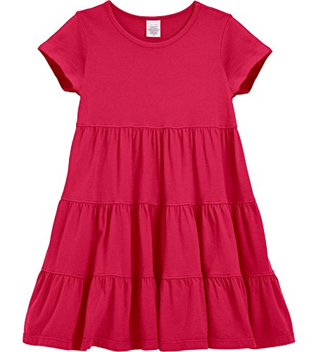 City Threads Big Girls' Super Soft Cotton Short Sleeve Tiered Dress for School Park Play and Party