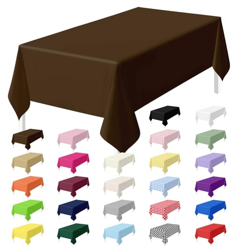 HEIPINIUYE 2 Pack Brown Tablecloth Disposable 54 x 108 Inch Brown Plastic Table Cloth Disposable Waterproof Rectangle Table Cover for Party Birthday Camping Picnic Tablecloths