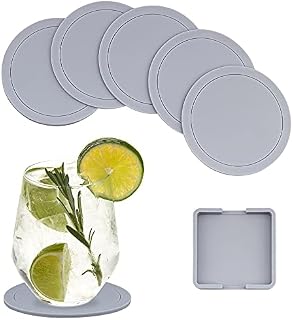 Lamondre Coasters Drink Coasters Set of 6 Non Slip Silicone Pad Mat, Coasters for Drinks Coffee Beer Mats Home and Bar, Gray