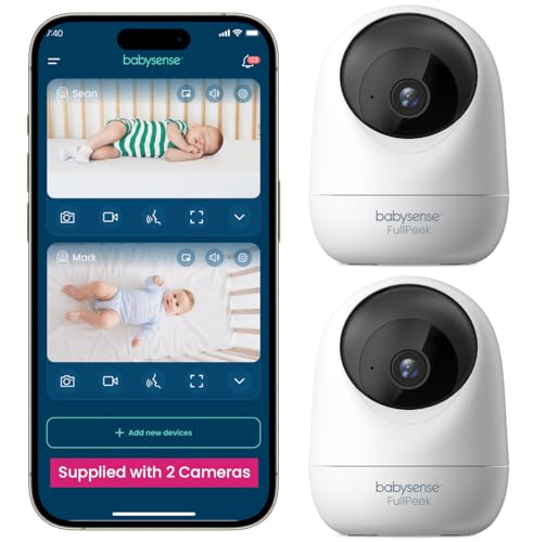 Image of Babysense 2Peek Video Baby Monitor, WiFi Security Camera with Auto Tracking (2Pcs), 3MP Super HD, Intelligent Motion & Sound Detection, Night Vision, Private Hidden Lens Mode, Supports SD Card