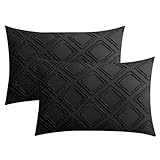 JELLYMONI Pillowcases Standard Size Black 2 Pack Boho Plaid Bed Pillow Covers 20x26in Polyester Envelope Pillow Shams Tufted Bohemian Textured (Pillows are not Included)
