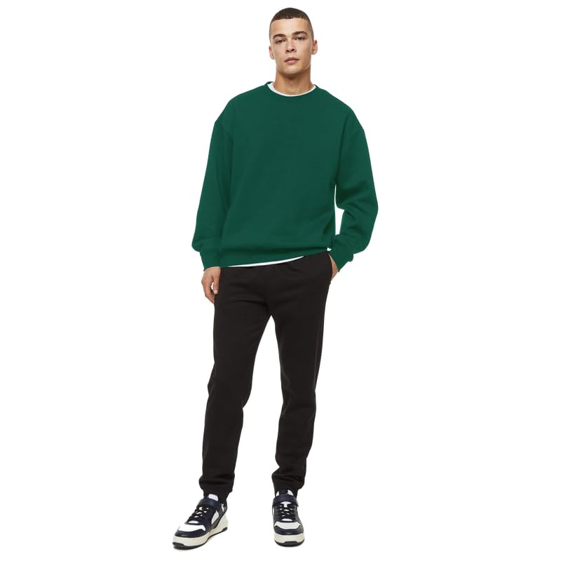 Image of DROBE Cotton Blend Round Neck Solid Sweatshirt for Men
