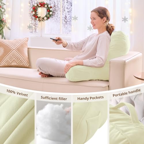 Image of Sasttie Reading Pillow for Bed, Back Pillow for Sitting Up, Cream | 21 inch Backrest Support Cushion for Couch, Sofa, and Floor, Dorm Essentials, OEKO-TEX, Adjustable Down Alternative Fill
