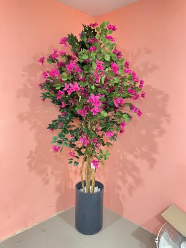 Image of Artificial Bougainvillea Flowers Plants with Pot for Interior Decor /Home Decor /Office Decor (6 Feet, Pink)